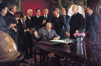 President Teddy Roosevelt Signing Statehood Proclamation by Mike Wimmer
