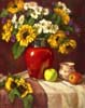 Sunflowers and Daisies and Red Vase